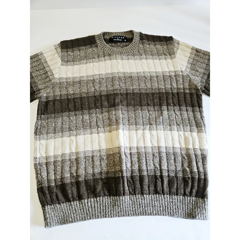 Vintage Protege Sweater Brown Striped 100% Acrylic Men's Size‎ Medium Pullover